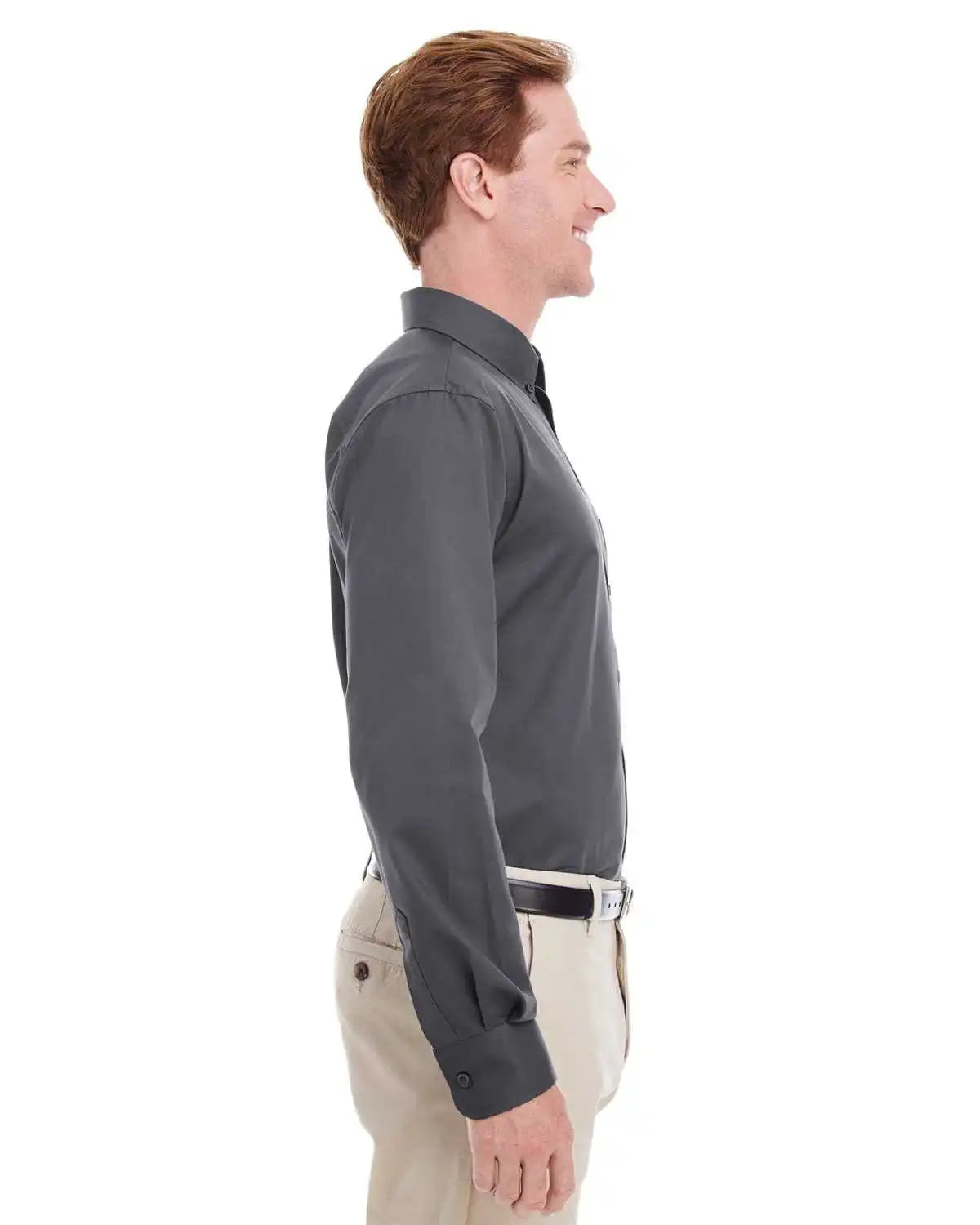 Harriton M581 Men’s Foundation 100% Cotton Long-sleeve Twill Shirt Withteflon - Dark Charcoal