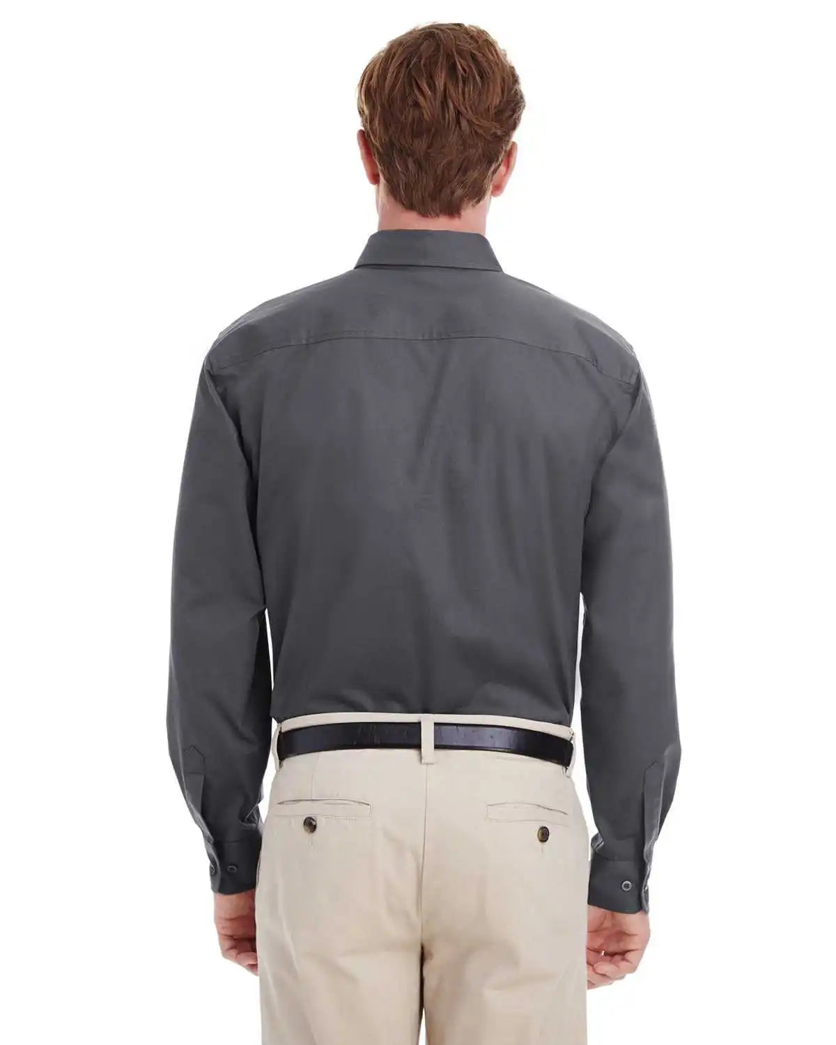 Harriton M581 Men’s Foundation 100% Cotton Long-sleeve Twill Shirt Withteflon - Dark Charcoal