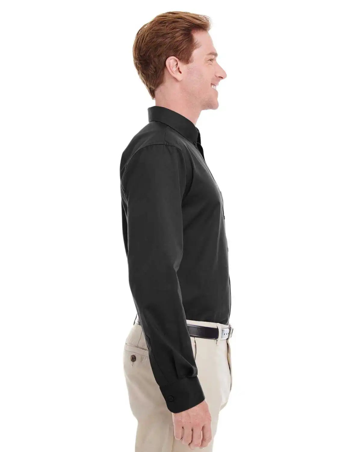 Harriton M581 Men’s Foundation 100% Cotton Long-sleeve Twill Shirt Withteflon - Black