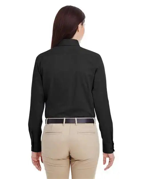 Harriton M581w Women’s Foundation Cotton Twill Shirt with Teflon - Black