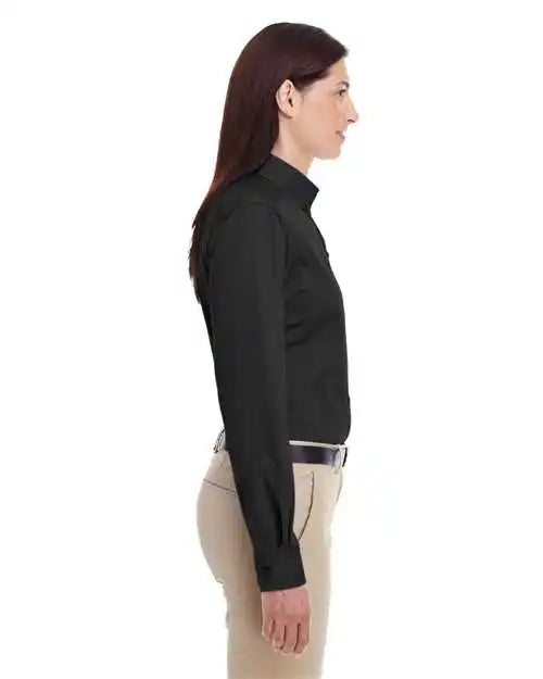 Harriton M581w Women’s Foundation Cotton Twill Shirt with Teflon - Black
