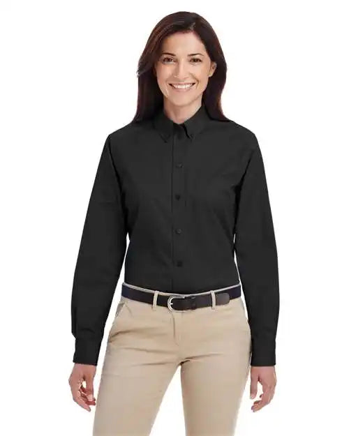 Harriton M581w Women’s Foundation Cotton Twill Shirt with Teflon - Black - Xs