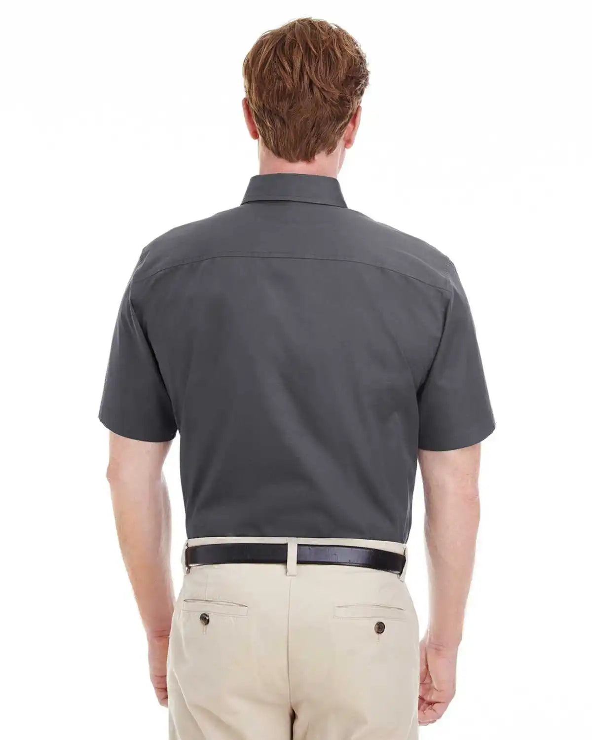 Harriton M582 Men’s Foundation 100% Cotton Short-sleeve Twill Shirt with Teflon - Dark Charcoal - Gray / Adult 4xl