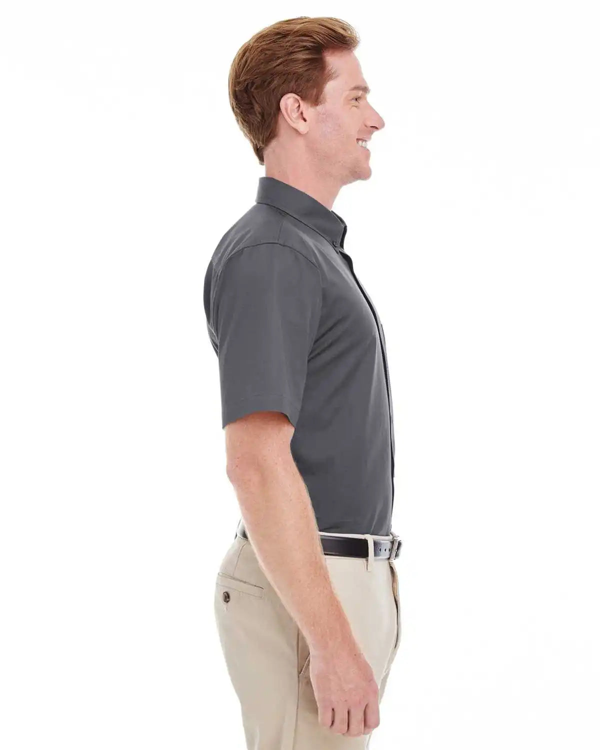 Harriton M582 Men’s Foundation 100% Cotton Short-sleeve Twill Shirt with Teflon - Dark Charcoal - Gray / Adult 4xl