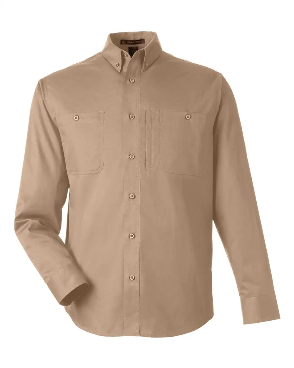 Harriton M585l Men’s Advantage Il Long Sleeve Workshirt - Khaki