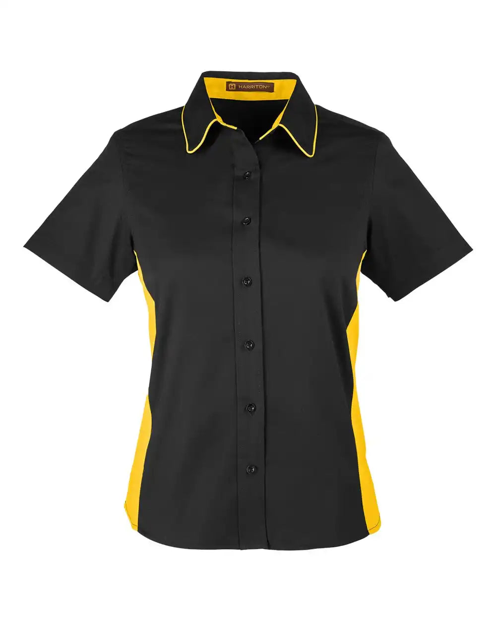 Harriton M586w Women’s Flash Il Colorblock Shirt - Black Sunray Yellow - Black/ / Xs