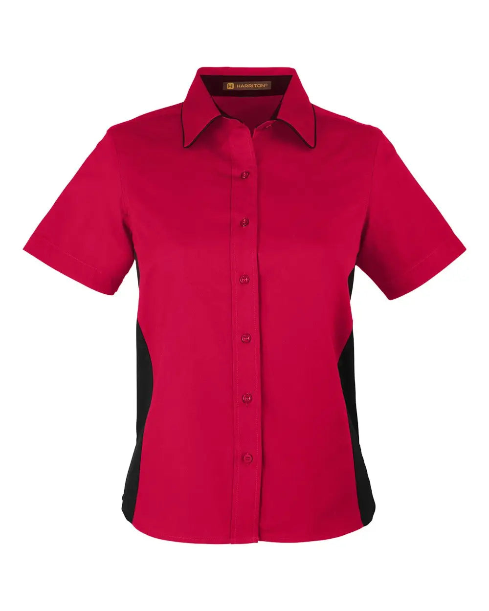 Harriton M586w Women’s Flash Il Colorblock Shirt - Red Black