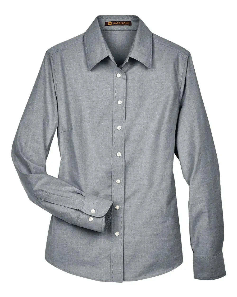 Harriton M600w Women’s Long Sleeve Oxford Dress Shirt - Gray - Ladies Xs