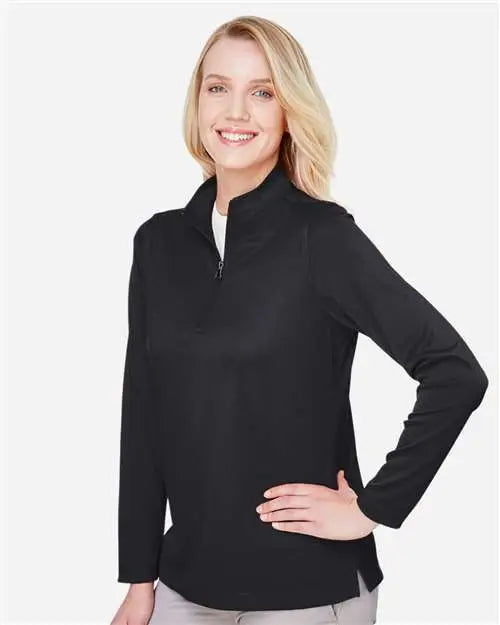 Harriton M748w Women’s Advantage Snag Protection Plus Quarter-zip Pullover - Black