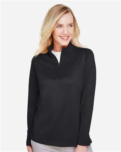 Harriton M748w Women’s Advantage Snag Protection Plus Quarter-zip Pullover - Black