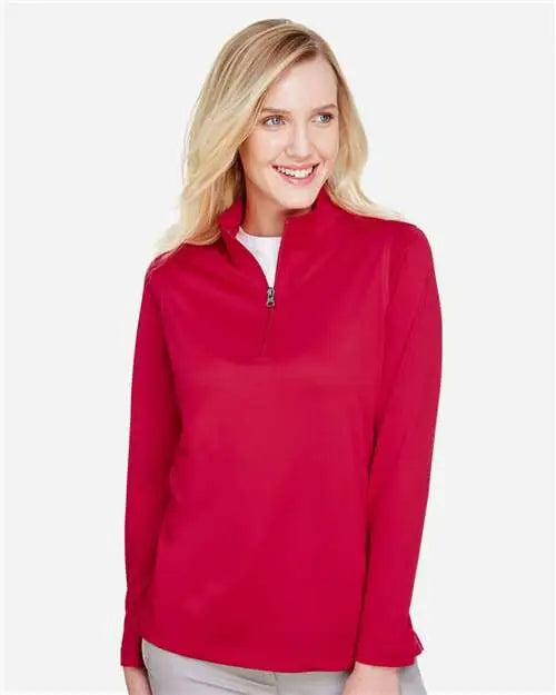 Harriton M748w Women’s Advantage Snag Protection Plus Quarter-zip Pullover - Red