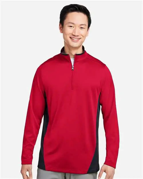 Harriton M786 Men’s Flash Snag Protection Plus Il Colorblock Quarter-zip Pullover - Red Black