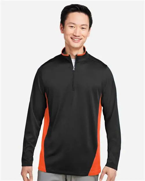 Harriton M786 Men’s Flash Snag Protection Plus Il Colorblock Quarter-zip Pullover - Black Team Orange