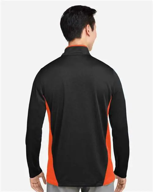 Harriton M786 Men’s Flash Snag Protection Plus Il Colorblock Quarter-zip Pullover - Black Team Orange