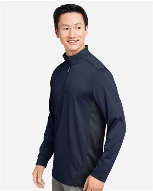 Harriton M786 Men’s Flash Snag Protection Plus Il Colorblock Quarter-zip Pullover - Dark Navy Charcoal