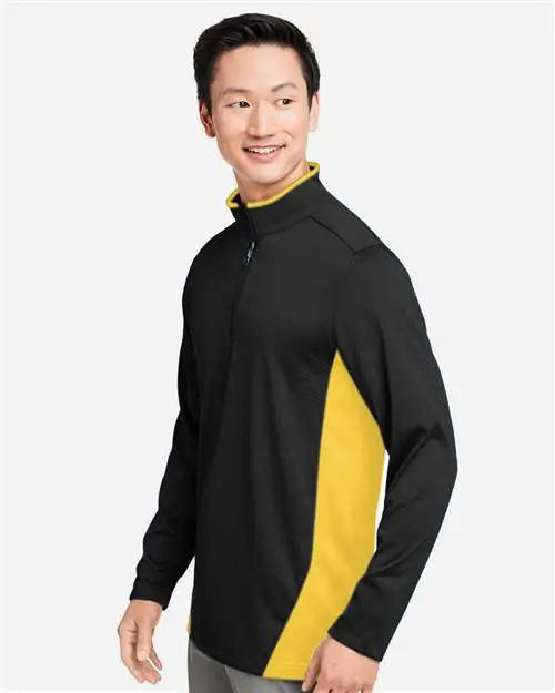 Harriton M786 Men’s Flash Snag Protection Plus Il Colorblock Quarter-zip Pullover - Black Sunray Yellow