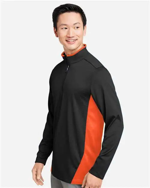 Harriton M786 Men’s Flash Snag Protection Plus Il Colorblock Quarter-zip Pullover - Black Team Orange