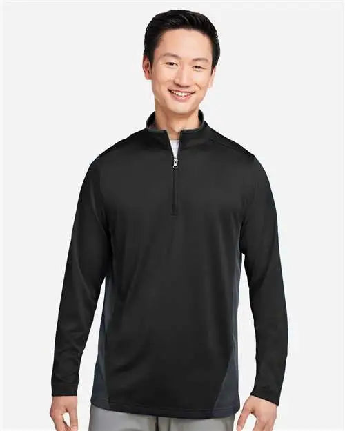 Harriton M786 Men’s Flash Snag Protection Plus Il Colorblock Quarter-zip Pullover - Black Dark Charcoal