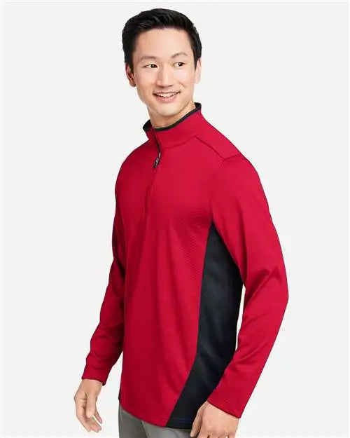 Harriton M786 Men’s Flash Snag Protection Plus Il Colorblock Quarter-zip Pullover - Red Black