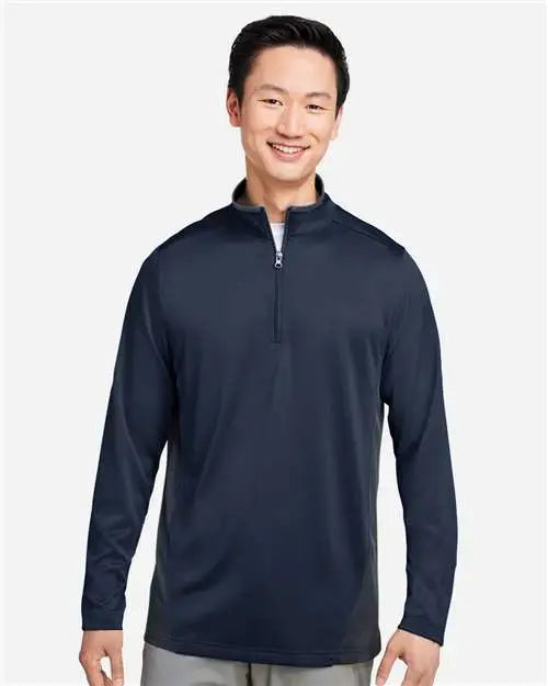 Harriton M786 Men’s Flash Snag Protection Plus Il Colorblock Quarter-zip Pullover - Dark Navy Charcoal