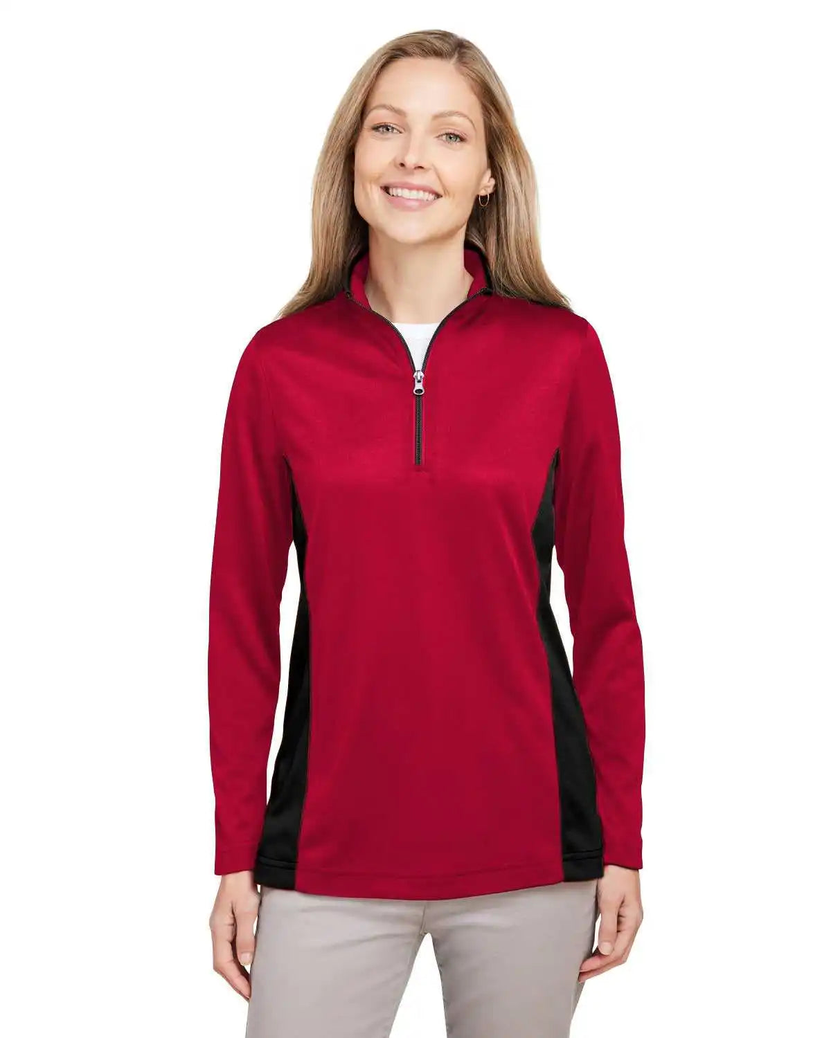 Harriton M786w Ladies’ Flash Snag Protection Plus Il Colorblock Quarter-zip - Red