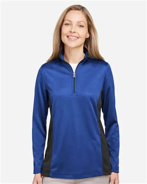 Harriton M786w Women’s Flash Snag Protection Plus Il Colorblock Quarter-zip Pullover - True Royal Black