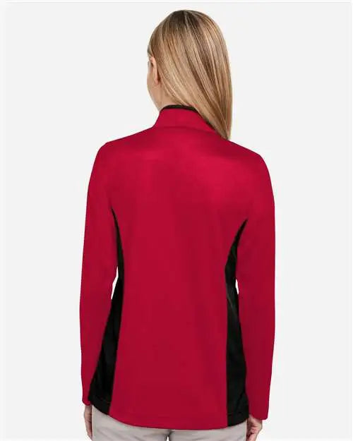 Harriton M786w Women’s Flash Snag Protection Plus Il Colorblock Quarter-zip Pullover - Red Black