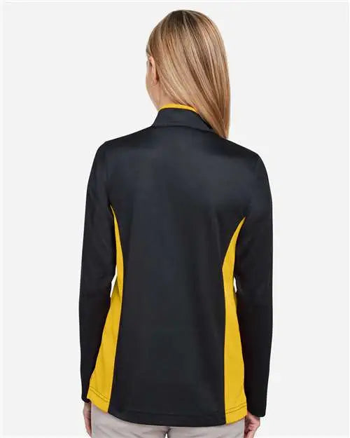 Harriton M786w Women’s Flash Snag Protection Plus Il Colorblock Quarter-zip Pullover - Black Sunray Yellow