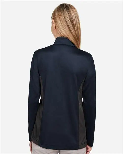 Harriton M786w Women’s Flash Snag Protection Plus Il Colorblock Quarter-zip Pullover - Dark Navy Charcoal