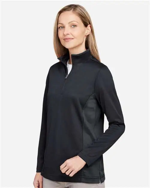 Harriton M786w Women’s Flash Snag Protection Plus Il Colorblock Quarter-zip Pullover - Black Dark Charcoal