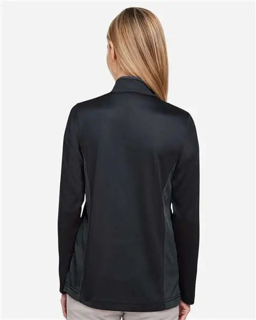 Harriton M786w Women’s Flash Snag Protection Plus Il Colorblock Quarter-zip Pullover - Black Dark Charcoal