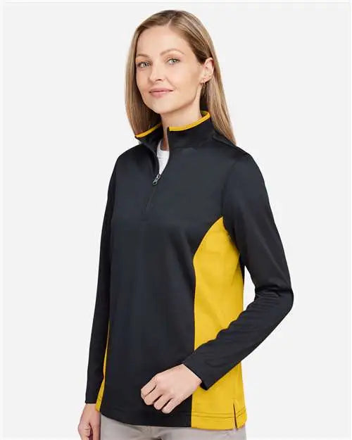 Harriton M786w Women’s Flash Snag Protection Plus Il Colorblock Quarter-zip Pullover - Black Sunray Yellow
