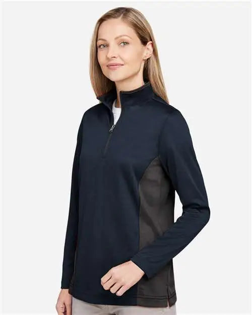 Harriton M786w Women’s Flash Snag Protection Plus Il Colorblock Quarter-zip Pullover - Dark Navy Charcoal