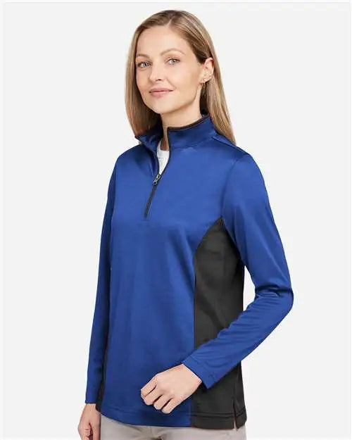 Harriton M786w Women’s Flash Snag Protection Plus Il Colorblock Quarter-zip Pullover - True Royal Black