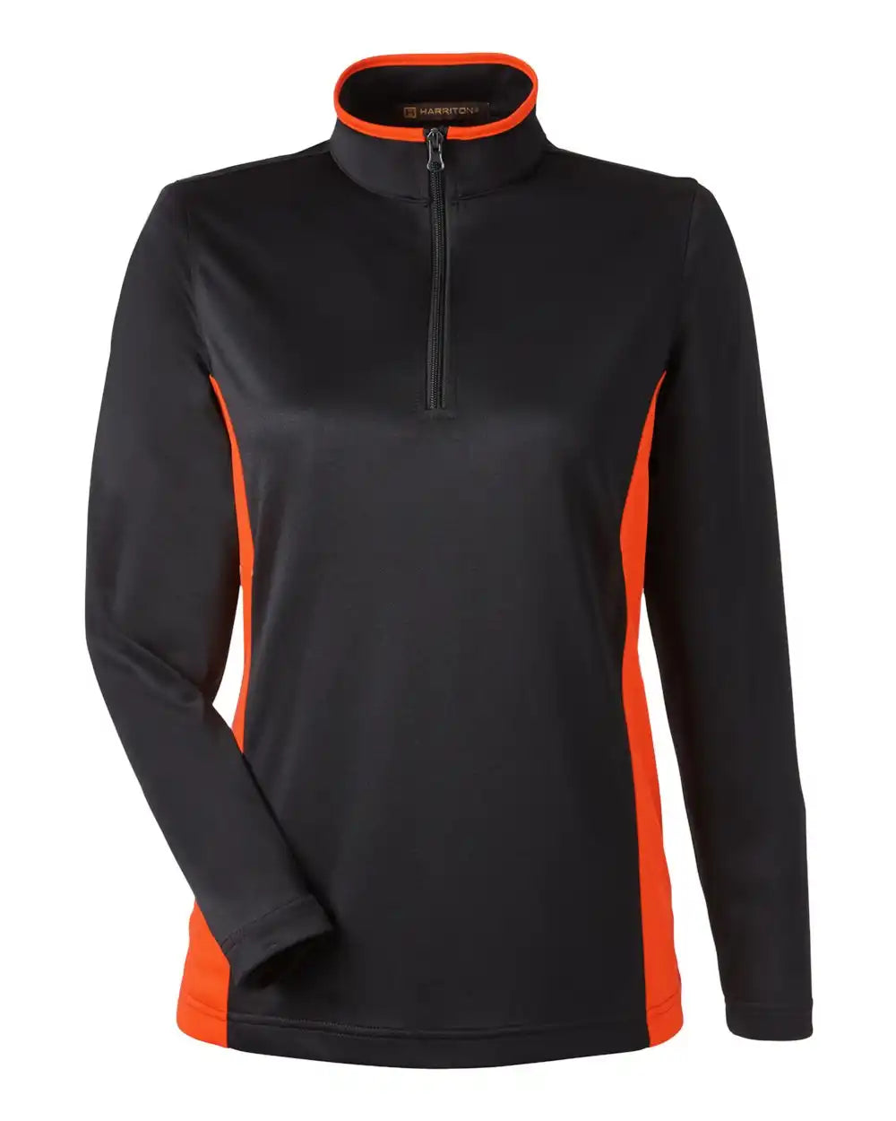 Harriton M786w Women’s Flash Snag Protection Plus Il Colorblock Quarter-zip Pullover - Black Team Orange - Black/ / Xs