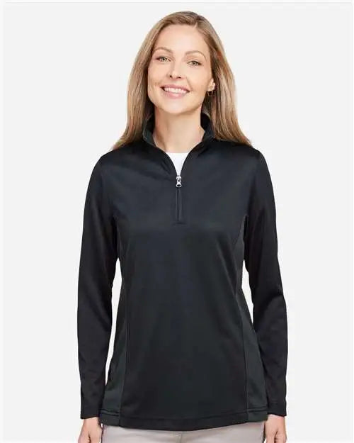 Harriton M786w Women’s Flash Snag Protection Plus Il Colorblock Quarter-zip Pullover - Black Dark Charcoal