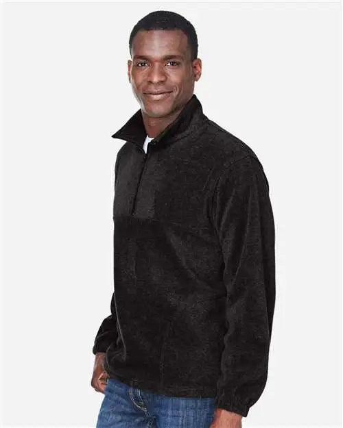 Harriton M980 Men’s Quarter-zip Fleece Pullover - Black