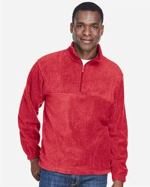 Harriton M980 Men’s Quarter-zip Fleece Pullover - Red