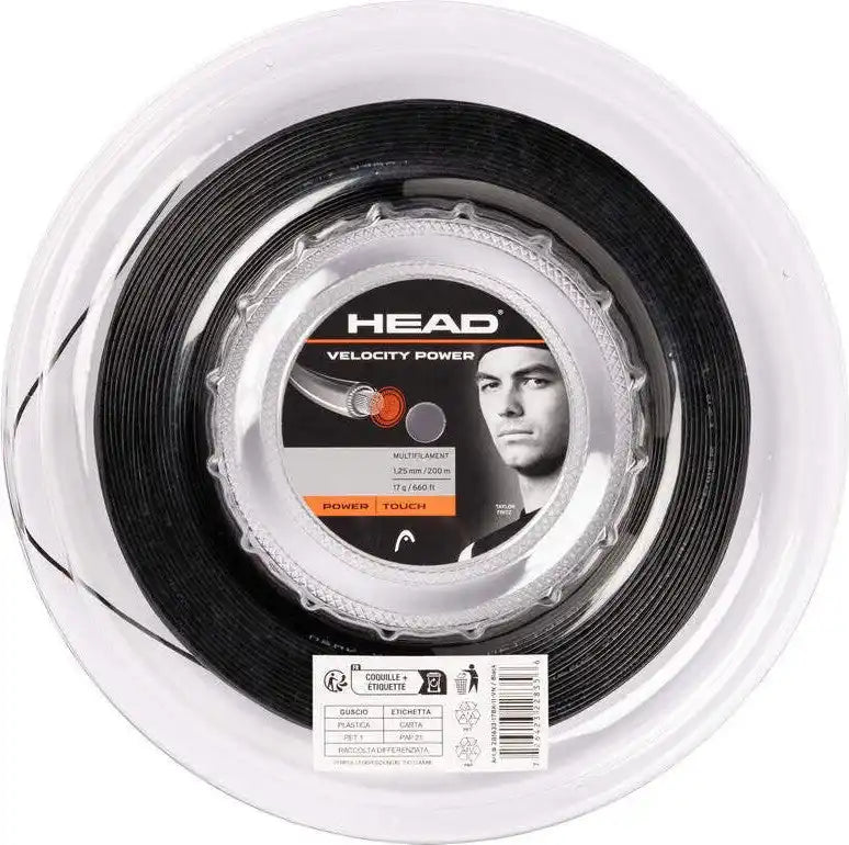 Head Velocity Mlt Power Reel 660’ Tennis String - Black - 17