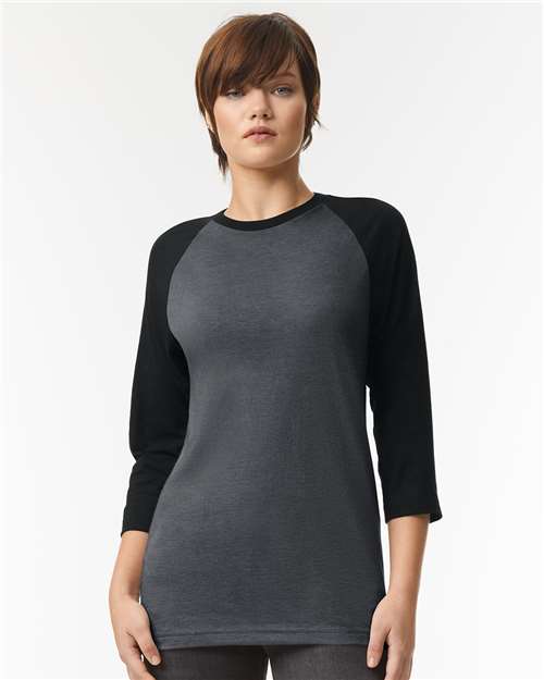 Heather Charcoal/ Black CVC Three-Quarter Sleeve Tee - 2003CVC