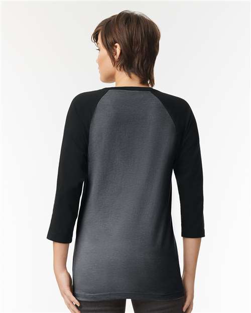 Heather Charcoal/ Black CVC Three-Quarter Sleeve Tee - 2003CVC
