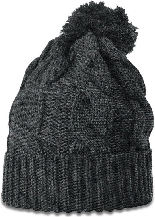 Heather Charcoal Chunk Twist Knit Beanie with Cuff & Pom