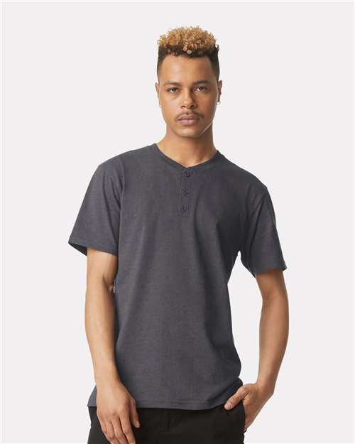 Heather Charcoal CVC Henley Tee - 2004CVC