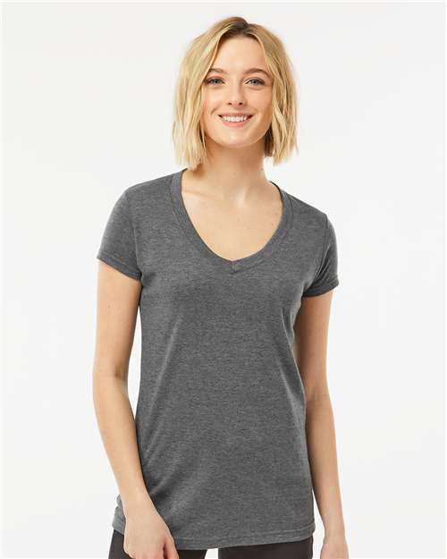 Heather Charcoal Women&#39;s Poly-Rich V-Neck T-Shirt - 244