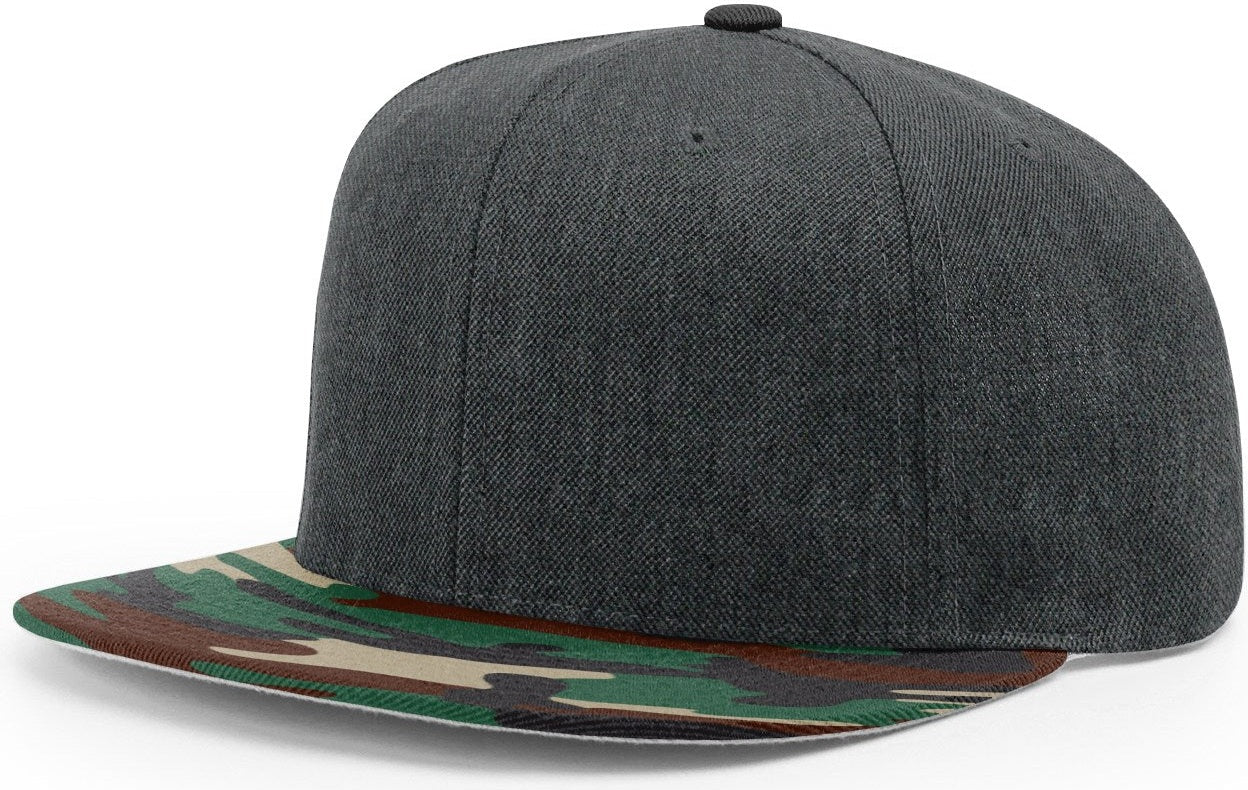 Heather Charcoal/Green Camo Acrylic-Wool Blend Flatbill Snapback