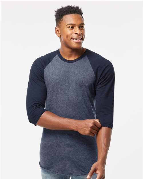 Heather Denim/ Navy Fine Jersey Raglan T-Shirt - 245
