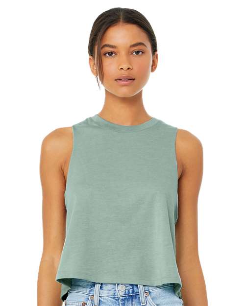 Heather Dusty Blue Women&#39;s Racerback Crop Tank - 6682