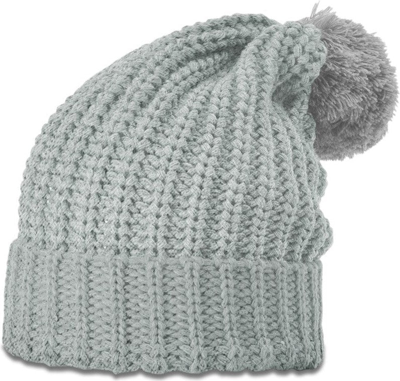 Heather Grey Chunk Cable Beanie with Cuff & Pom