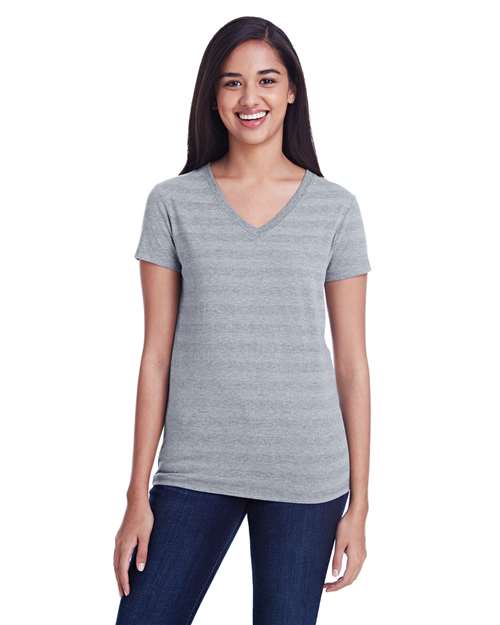 Heather Grey Invisible Stripe Women's Invisible Stripe V-Neck T-Shirt - 252RV