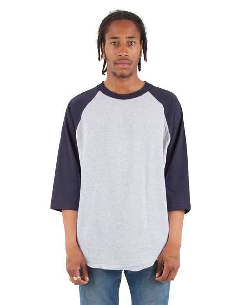 Heather Grey/ Navy Three-Quarter Sleeve Raglan T-Shirt - SHRAG